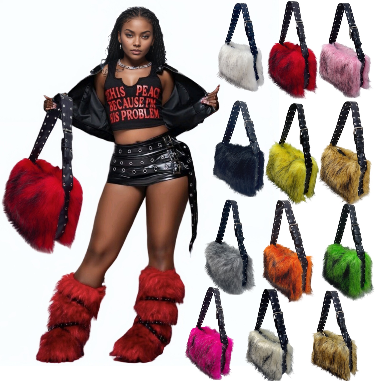 Women'S Y2K Accessories - حقيبة نسائية من الفرو الصناعي Y2K