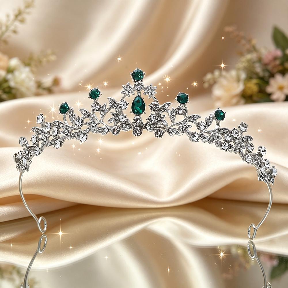 Women Accessories For Wedding - تاج زفاف فضي بتصميم زهور متسلقة،