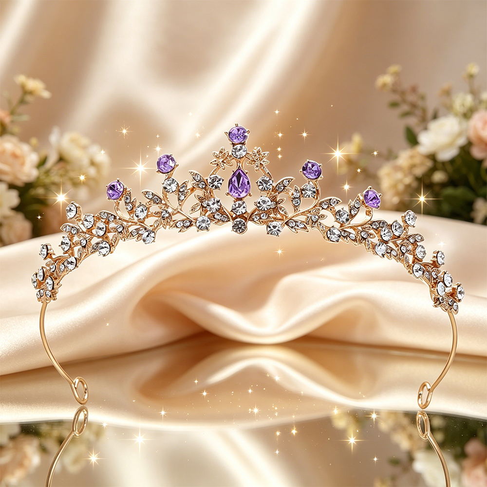 Women Accessories For Wedding - تاج زفاف مطلي بتصميم أوراق شجر،