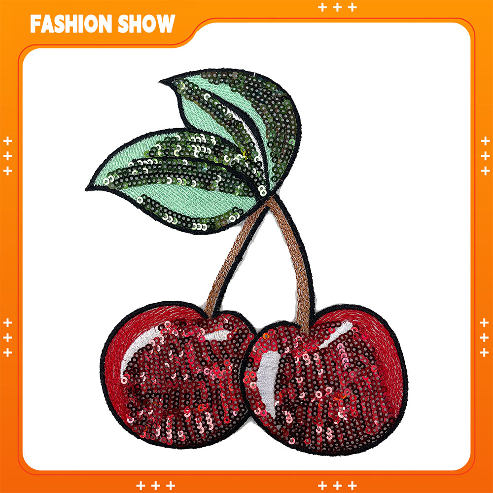 Accessories Brand For Women - رقعة تطريز ترتر على شكل كرز،