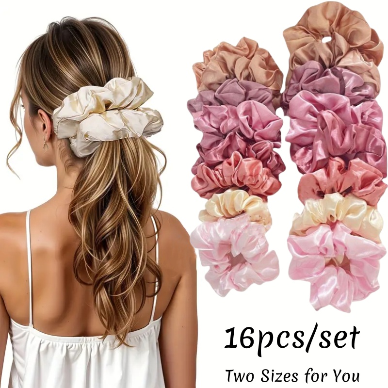 Scrunchie Satin Set - 16 قطعة Scrunchies الساتان الناعم أنيقة