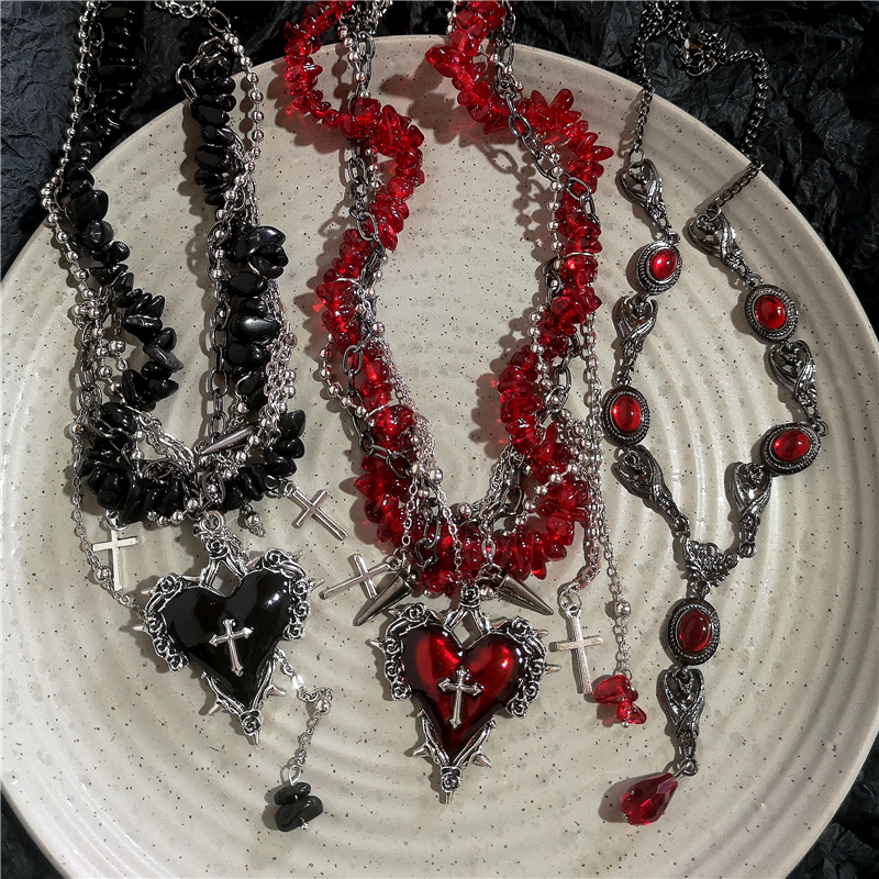 Women'S Emo Accessories - القوطي خمر Y2K الأحمر الداكن القلب