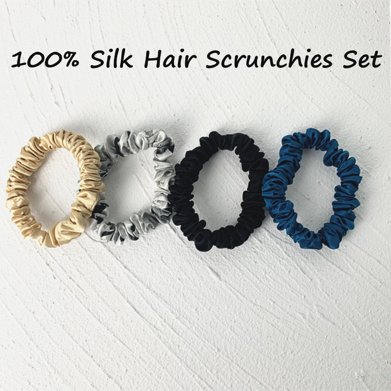 Scrunchie Satin Set - 3 قطعة 100% الحرير الحقيقي الشعر