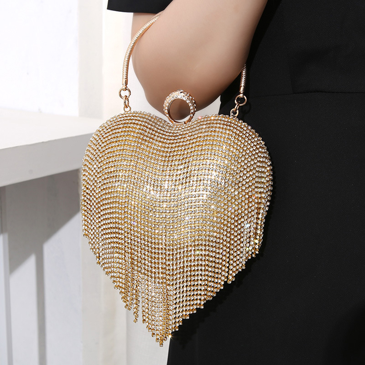 حجر الراين مساء حقيبة القلب نم - مراجعة Wallet Chain Bag وسعره