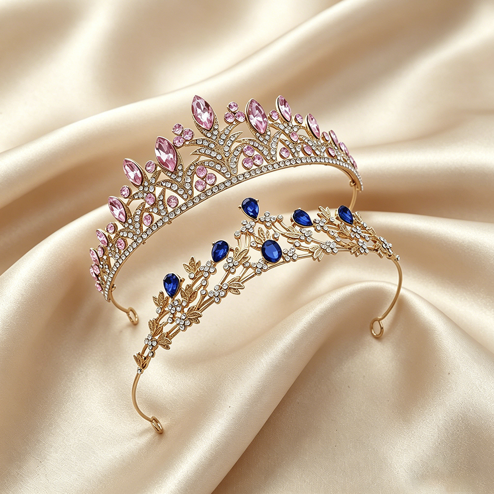 طقم تاج ملكي أنيق مطلي بالذهب  - مراجعة Women Accessories For Wedding وسعره