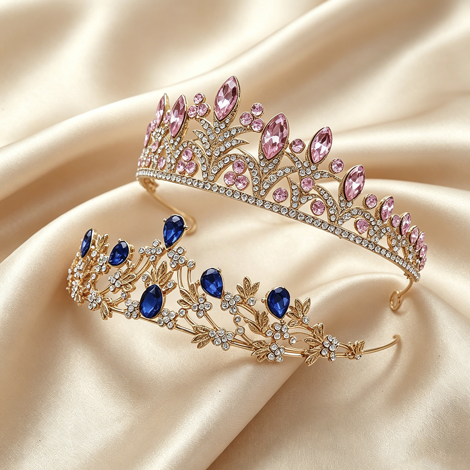 طقم تاج ملكي أنيق مطلي بالذهب  - مراجعة Women Accessories For Wedding وسعره