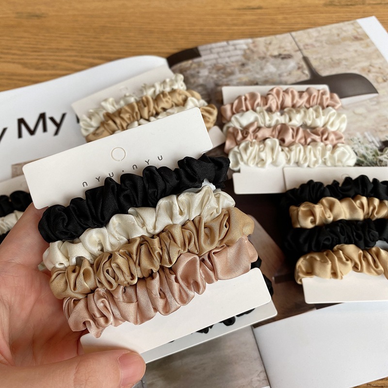 4 قطعة/المجموعة الحرير الحرير  - مراجعة Scrunchie Satin Set وسعره